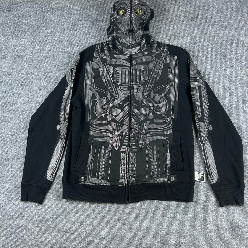 Social Collision M Black Full Zip Graphic Robot Skeleton Mask Hoodie